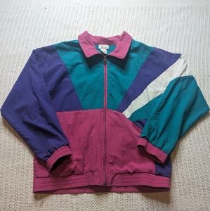 Vintage Bocoo Windbreaker Jacket Womens Medium Teal Purple Full Zip Retro 90s